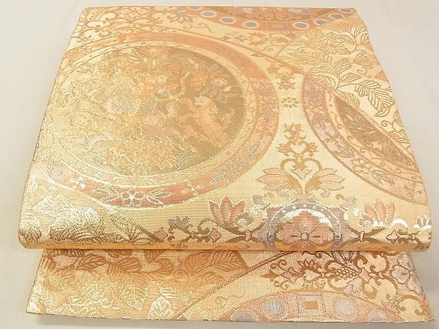 平和屋着物◎佐賀錦　六通柄袋帯　狩猟花文　金糸　逸品　DAAG5623tw