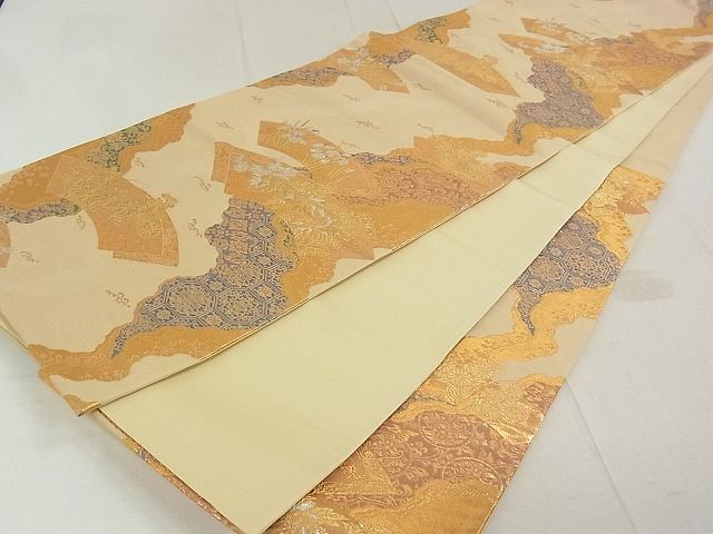 平和屋着物◎六通柄袋帯　地紙花文　金銀糸　逸品　DAAG0331ox