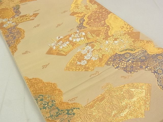 平和屋着物◎六通柄袋帯　地紙花文　金銀糸　逸品　DAAG0331ox
