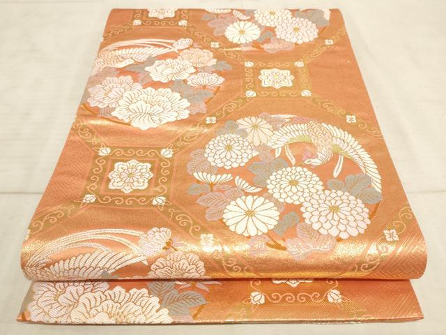平和屋着物◎六通柄袋帯　蜀江鳳凰花文　金糸　正絹　逸品　AAAN7146pf
