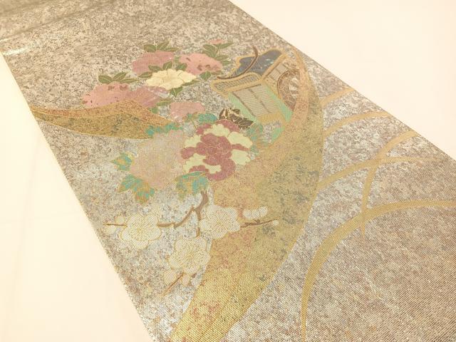 平和屋の平和屋着物▼太鼓柄袋帯 螺鈿箔 御所車花文 金銀彩 引箔 正絹 逸品 CAAY0033vp｜アングル2