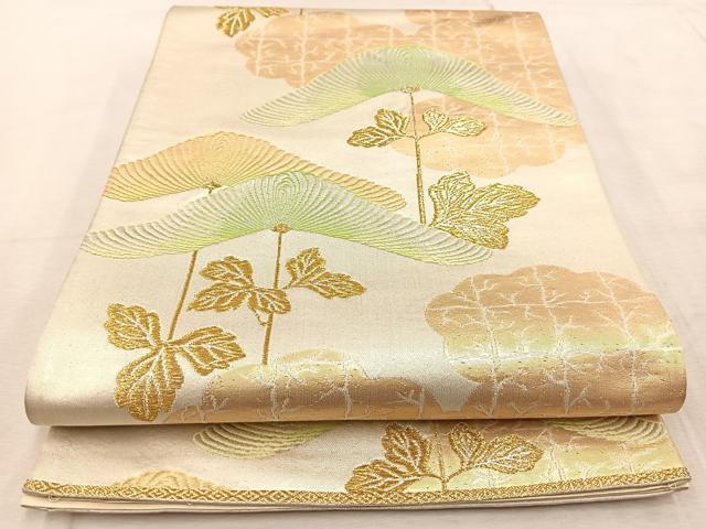 平和屋着物◎六通柄袋帯 雲取り菊花文 金銀糸 正絹 逸品 BAAV6574yc