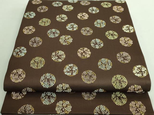 平和屋着物■極上　西陣織　陰山織物謹製　箔屋清兵衛　六通柄袋帯　唐織　四季花丸文　草木染　赤黒色地　本金箔　逸品　DZAA7037kh5