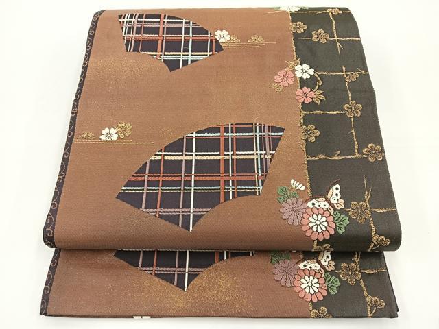 平和屋着物◎六通柄袋帯　唐織　地紙花蝶文　金糸　引箔　正絹　逸品　BAAS2285jr
