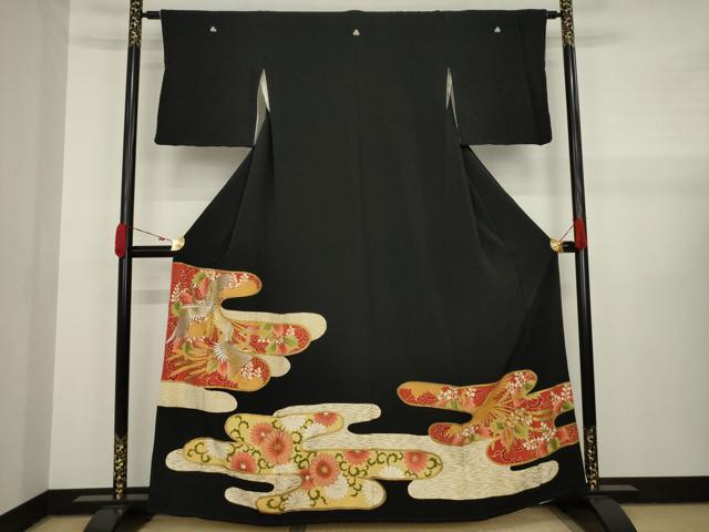 平和屋着物▼豪華黒留袖 刺繍 エ霞み取り鳳凰花文 金銀糸 金彩 正絹 逸品 AAAW8743ck