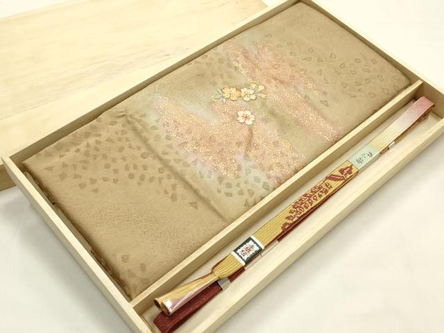 平和屋本店●和装小物 帯締め・帯揚げセット 高麗組 刺繍 霞花文 金糸 金彩 暈し染...