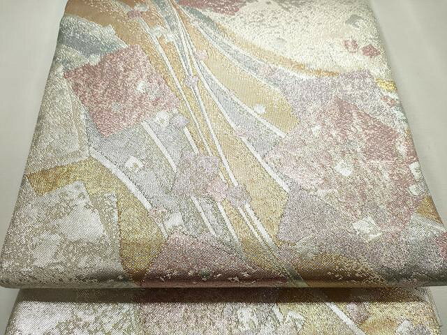 平和屋着物◎六通柄袋帯　市松吉祥文　金銀糸　正絹　逸品　CAAR7464yk