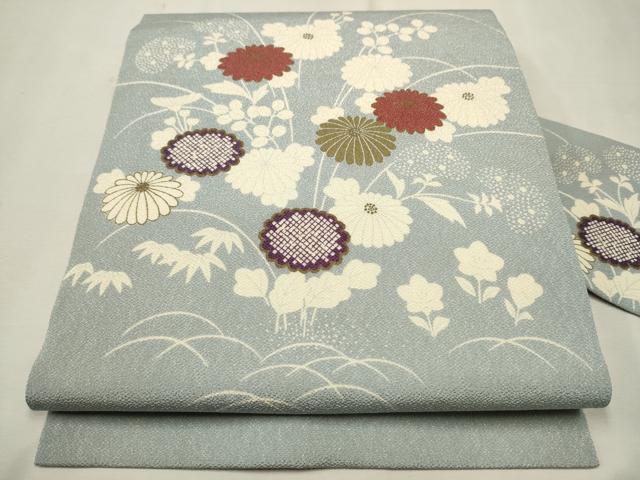 平和屋着物●九寸名古屋帯　草花文　金彩　鬼しぼ縮緬　正絹　逸品　CAAT1051hy