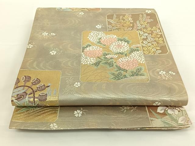 平和屋着物◎六通柄袋帯　流水色紙重ね花文　金糸　正絹　逸品　AAAN9920jh