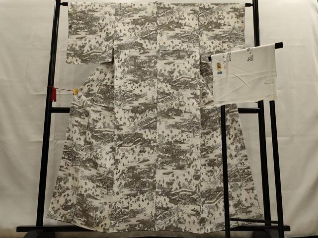 平和屋着物■上質な小紋　京友禅　作家物　洛中洛外図　反端付き　正絹　逸品　AAAP4155jd