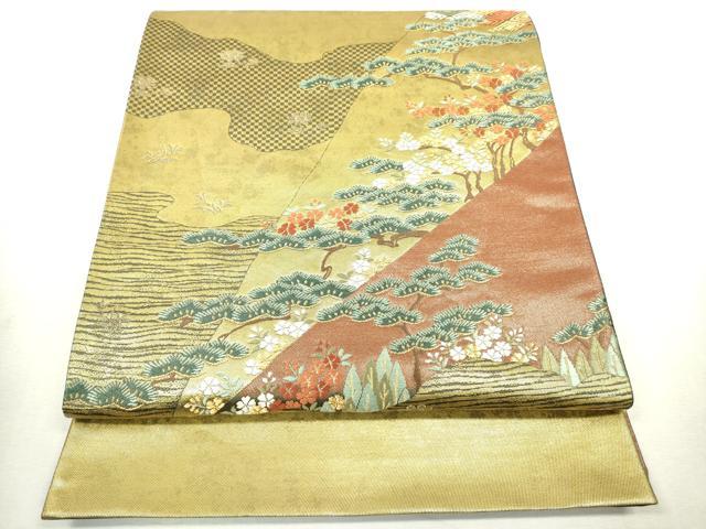 Rakuten - 平和屋着物▼六通柄袋帯 唐織 吉祥風景文 黒地 金糸 引箔 正絹 逸品 CAAS2833ak