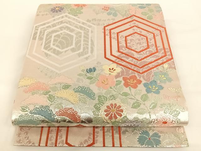 平和屋着物◎六通柄袋帯　亀甲草花文　金銀糸　正絹　逸品　AAAN7620wt