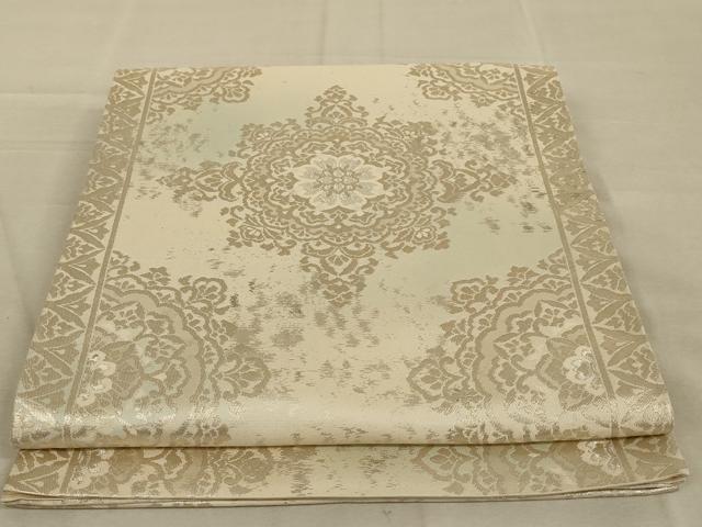 平和屋着物◎六通柄袋帯　正倉院花文　銀糸　正絹　逸品　AAAY9722ou