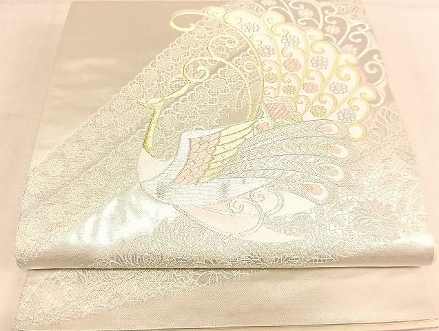 平和屋着物◎六通柄袋帯　孔雀花文　金銀糸　正絹　逸品　AAAJ3295Bsa