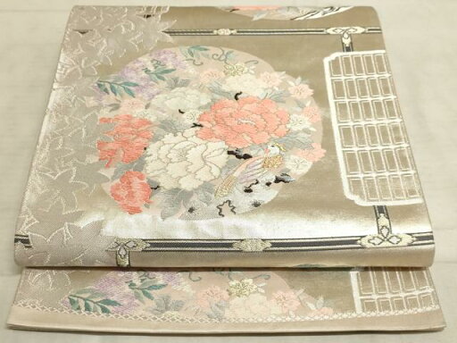 平和屋着物◎六通柄袋帯 唐織 花鳥天井文 金銀糸 正絹 逸品 AAAM3818sx 平和屋着物◎六通柄袋帯 唐織 花鳥天井文 金銀糸 正絹 逸品 AAAM3818sx