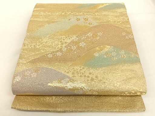 平和屋着物◎六通柄袋帯 重ね山吉祥花文 金銀糸 正絹 逸品 AAAN7634wt 平和屋着物◎六通柄袋帯 重ね山吉祥花文 金銀糸 正絹 逸品 AAAN7634wt