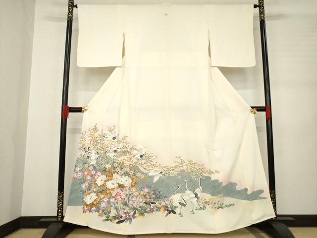 平和屋着物●豪華色留袖　友禅　飛鶴枝花文　正絹　逸品　AABB4470ck