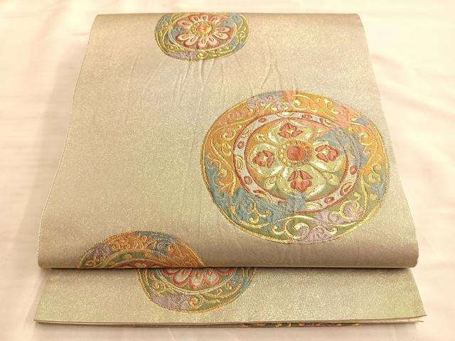 平和屋着物◎六通柄袋帯　正倉院文　金糸　引箔　正絹　逸品　BAAL0533du