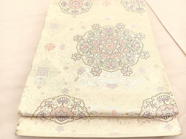 平和屋着物◎六通柄袋帯　宝相華花鳥文　銀糸　正絹　逸品　BAAV5694hv