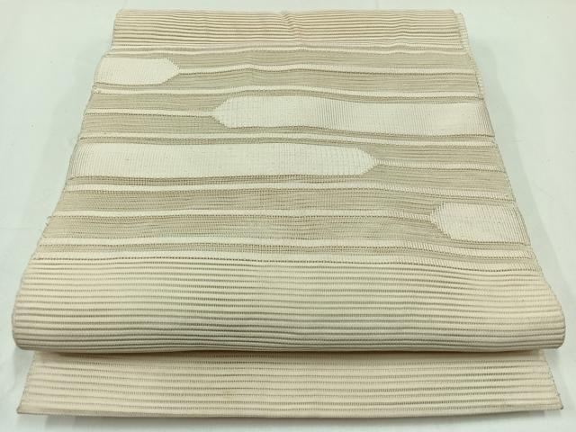 平和屋着物＊夏物　絽綴れ　八寸名古屋帯　横段文　練色　正絹　逸品　AAAX8028jh