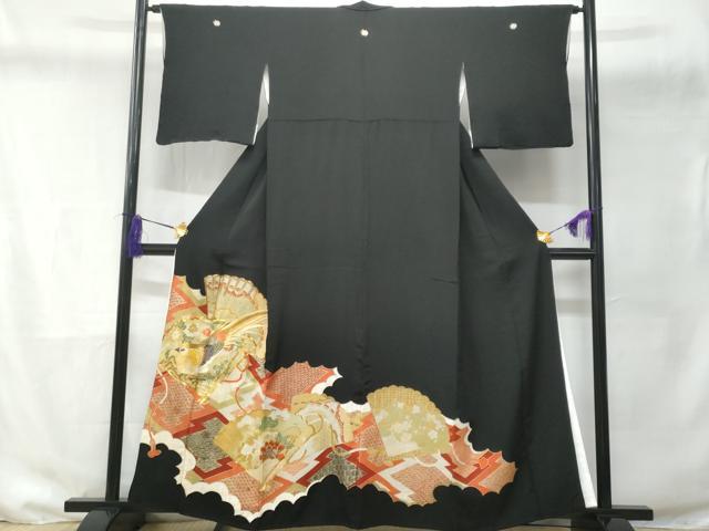 Other - 平和屋着物■豪華黒留袖　駒刺繍　尾長鳥檜扇花文　金彩　正絹　逸品　CABD6148fb