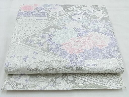 平和屋着物◎六通柄袋帯 唐織 松皮菱吉祥花文 九百錦 プラチナ箔 銀糸 逸品 BAAG6501xa 平和屋着物◎六通柄袋帯 唐織 松皮菱吉祥花文 九百錦 プラチナ箔 銀糸 逸品 BAAG6501xa