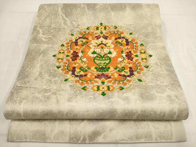 平和屋着物◎九寸開き名古屋帯　唐織　吉祥花文　金糸　正絹　逸品　AABG6366wj