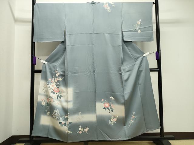 平和屋着物▽訪問着　単衣　枝花文　暈し染め　金彩　正絹　逸品　CAAV8871gh