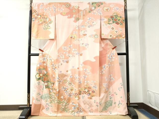 単衣着物　花札柄 ウール着物（フラワージャカード・モノトーン） | ＃さく研究所