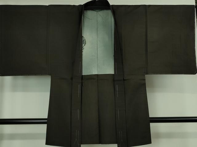 平和屋着物■極上　男性　長羽織　紬地　色無地　黒紅色　羽裏・達磨　逸品　未使用　DZAB0833kh5