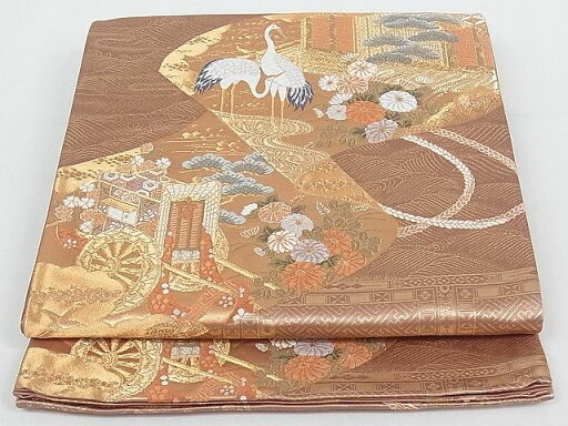 平和屋着物◎六通柄袋帯 唐織 延嘉絵巻流文 鶴 金糸 正絹 逸品 AAAG5400Ast 平和屋着物◎六通柄袋帯 唐織 延嘉絵巻流文 鶴 金糸 正絹 逸品 AAAG5400Ast