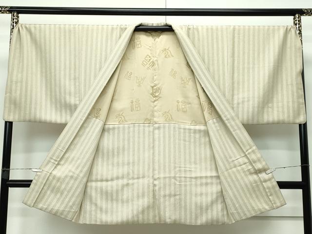 平和屋本店■極上　男性　長羽織　お召地　間道　利休茶色地　逸品　CZAA3093s5