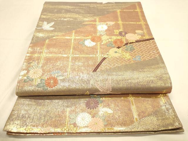 平和屋着物◎六通柄袋帯 唐織 花筏舞蝶文 金銀糸 引箔 正絹 逸品 DAAY4330jm