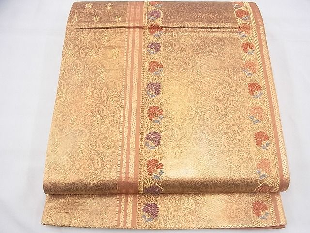 平和屋着物◎六通柄袋帯　印度立樹草花文様　金糸　逸品　BAAH5858fk