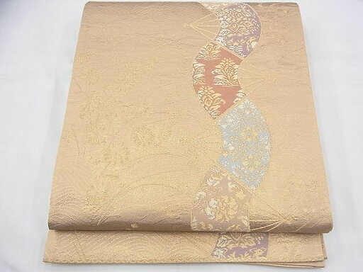 平和屋着物◎西陣 山川謹製 六通柄袋帯 古扇秋草文 金糸 逸品 BAAG8585fk 平和屋着物◎西陣 山川謹製 六通柄袋帯 古扇秋草文 金糸 逸品 BAAG8585fk