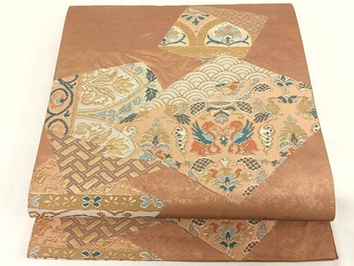 平和屋着物◎六通柄袋帯 色紙重ね鳥獣花文 金糸 引箔 正絹 逸品 AAAL4040wt 平和屋着物◎六通柄袋帯 色紙重ね鳥獣花文 金糸 引箔 正絹 逸品 AAAL4040wt