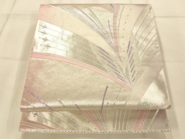 平和屋着物◎六通柄袋帯　孔雀羽文　銀糸　正絹　逸品　AAAO1095fw