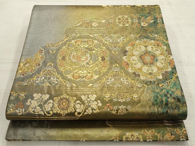 平和屋着物▼六通柄袋帯　道長花鳥文　金糸　引箔　正絹　逸品　AABC6664wj