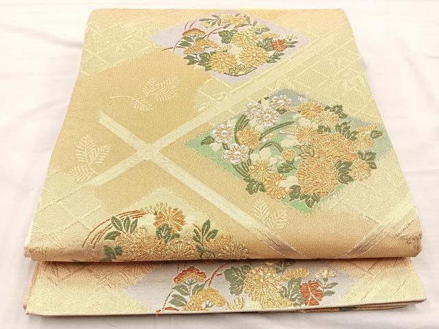 平和屋着物◎六通柄袋帯 菊菱文 金銀糸 正絹 逸品 BAAO1711if