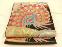 平和屋着物◎六通柄袋帯 孔雀 黒地 金銀糸 正絹 逸品 BAAQ4259du(4)