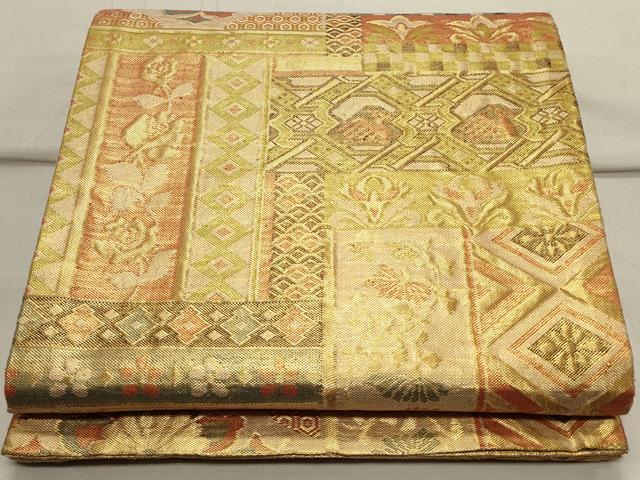 平和屋着物◎佐賀錦　六通柄袋帯　名物裂　更紗花文　有栖川文様　金糸　正絹　逸品　CAAS4544ft