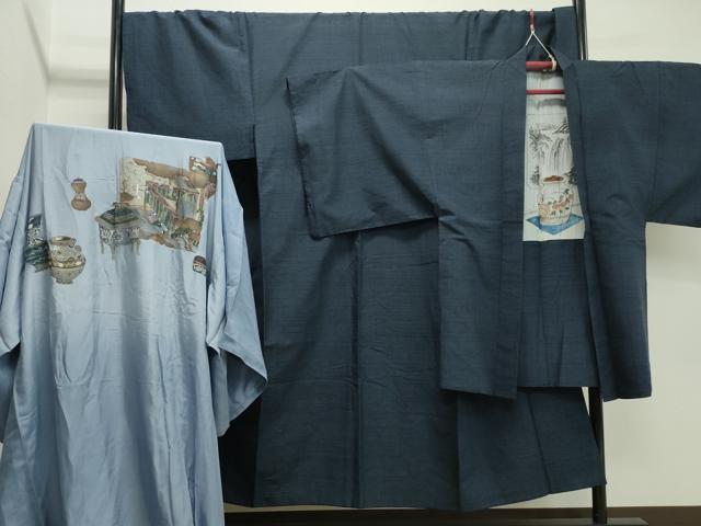 平和屋着物●男性　結城紬　アンサンブル・長襦袢セット　100亀甲　総詰め　正絹　逸品　CAAX5980gh