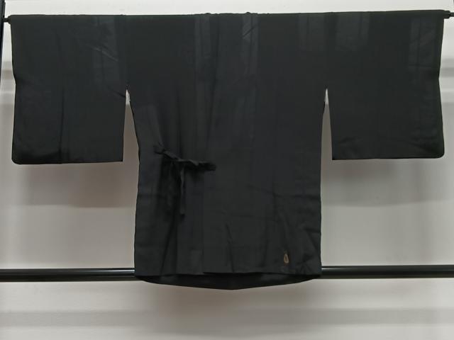 平和屋着物＃道中着　寿光織　枝花文　黒地　金糸　正絹　逸品　CABE5144ua