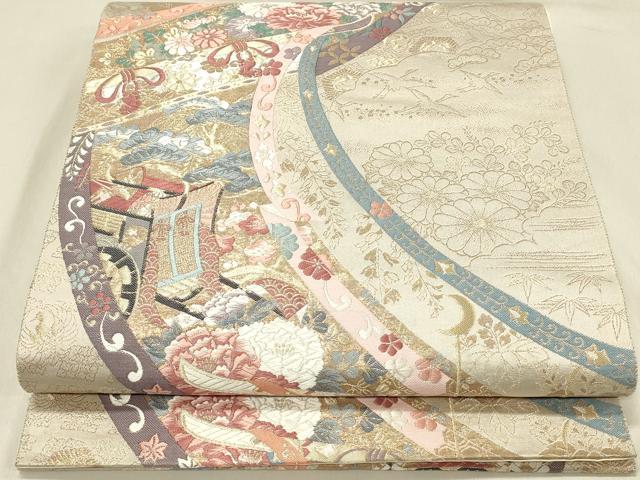 平和屋着物◎六通柄袋帯　唐織　御所車吉祥花文　金銀糸　正絹　逸品　DAAV2938qp