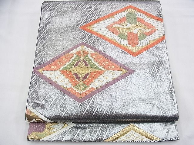平和屋着物◎六通柄袋帯　唐織　向かい鶴　向かい蝶　金銀糸　逸品　BAAG8519fk