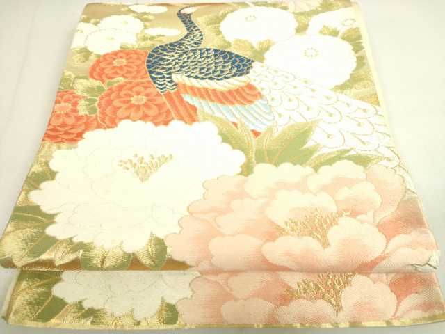 平和屋着物◎六通柄袋帯　孔雀草花文　金糸　逸品　DAAH3156ar