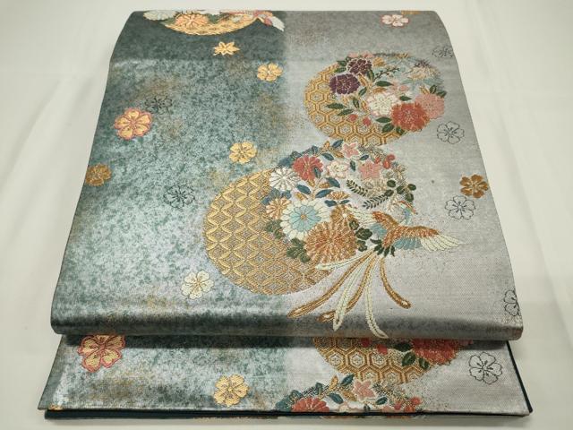 平和屋着物◎六通柄袋帯　花鳥丸文　瑞谷貝箔　正絹　逸品　CAAU7741in