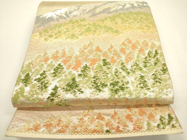 平和屋着物◎六通柄袋帯　重ね山樹林花文　金銀糸　正絹　逸品　DAAY6201ea