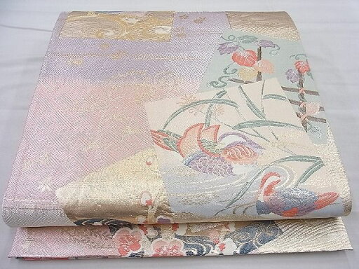 平和屋着物◎六通柄袋帯 唐織 色紙重ね鴛鴦花文 金銀糸 逸品 BAAH6674ea 平和屋着物◎六通柄袋帯 唐織 色紙重ね鴛鴦花文 金銀糸 逸品 BAAH6674ea