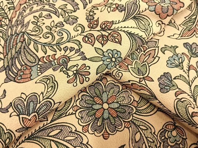 平和屋着物▽小紋　単衣　更紗花鳥文　洗える着物　AAAW1749fy